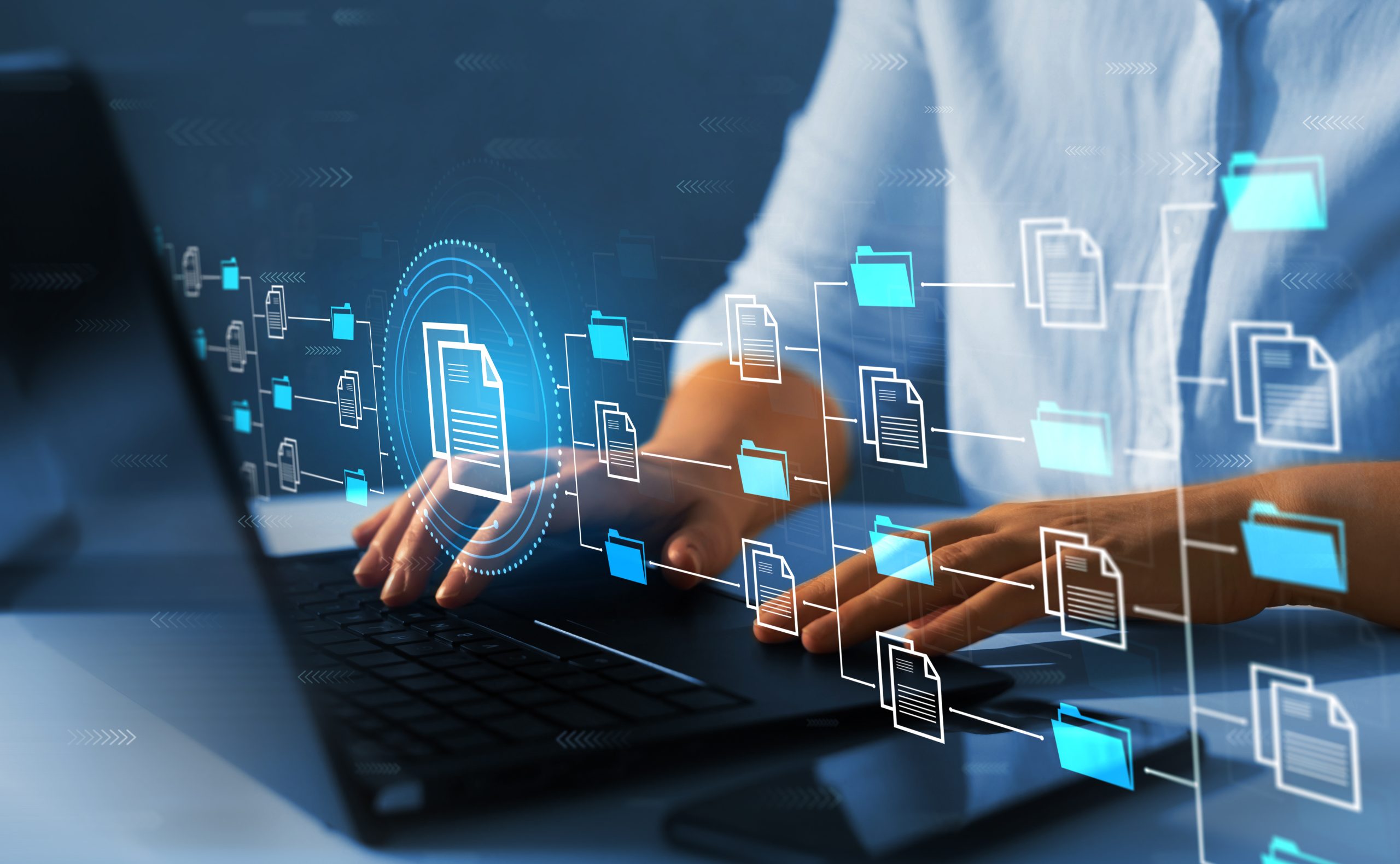 Automation software to archiving and efficiently manage  and information files.Document Management System (DMS).  Internet Technology Concept.